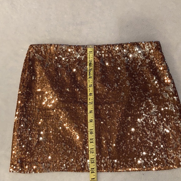 Bronzed Gold Sequin Fully Lined Holiday Cocktail Mini Skirt - Picture 6 of 11